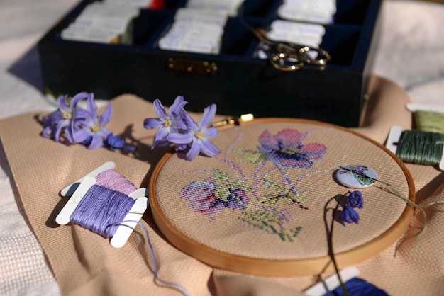 Gotowe hafty na tle tkaniny